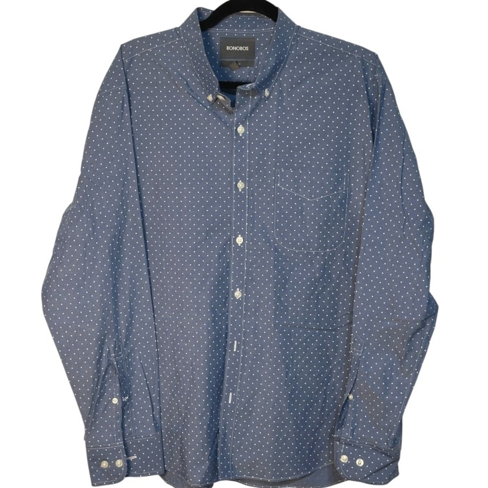 Bonobos Slim Fit Shirt Long Sleeve Blue White Dot Button Down Dress Shirt XL